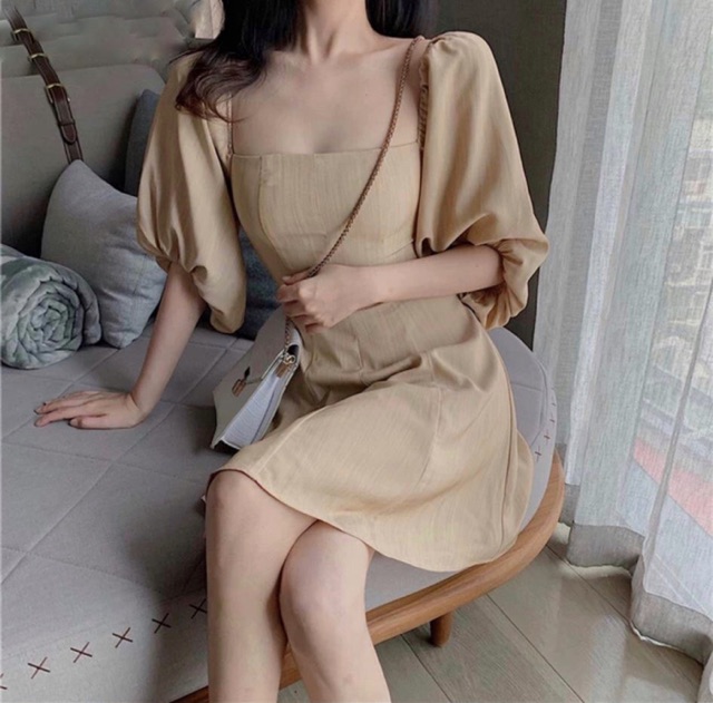 Đầm babydoll BlaPink thiết kế cổ vuông tay lỡ phồng | BigBuy360 - bigbuy360.vn