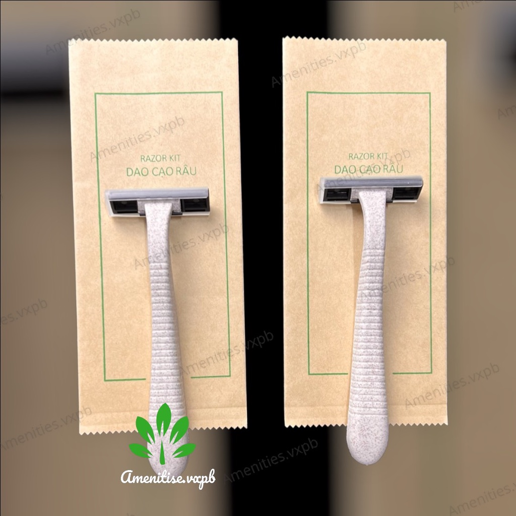 100 dao cạo lúa mạch kèm kem cạo đút túi kraft tự hủy cho khách sạn, homestay, villa,...