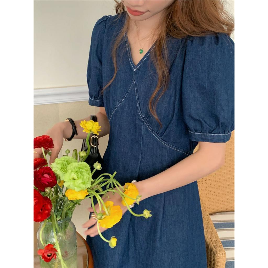 Đầm Denim Dáng Ôm Cổ Chữ V Thắt Eo Thời Trang Dành Cho Nữ 51273