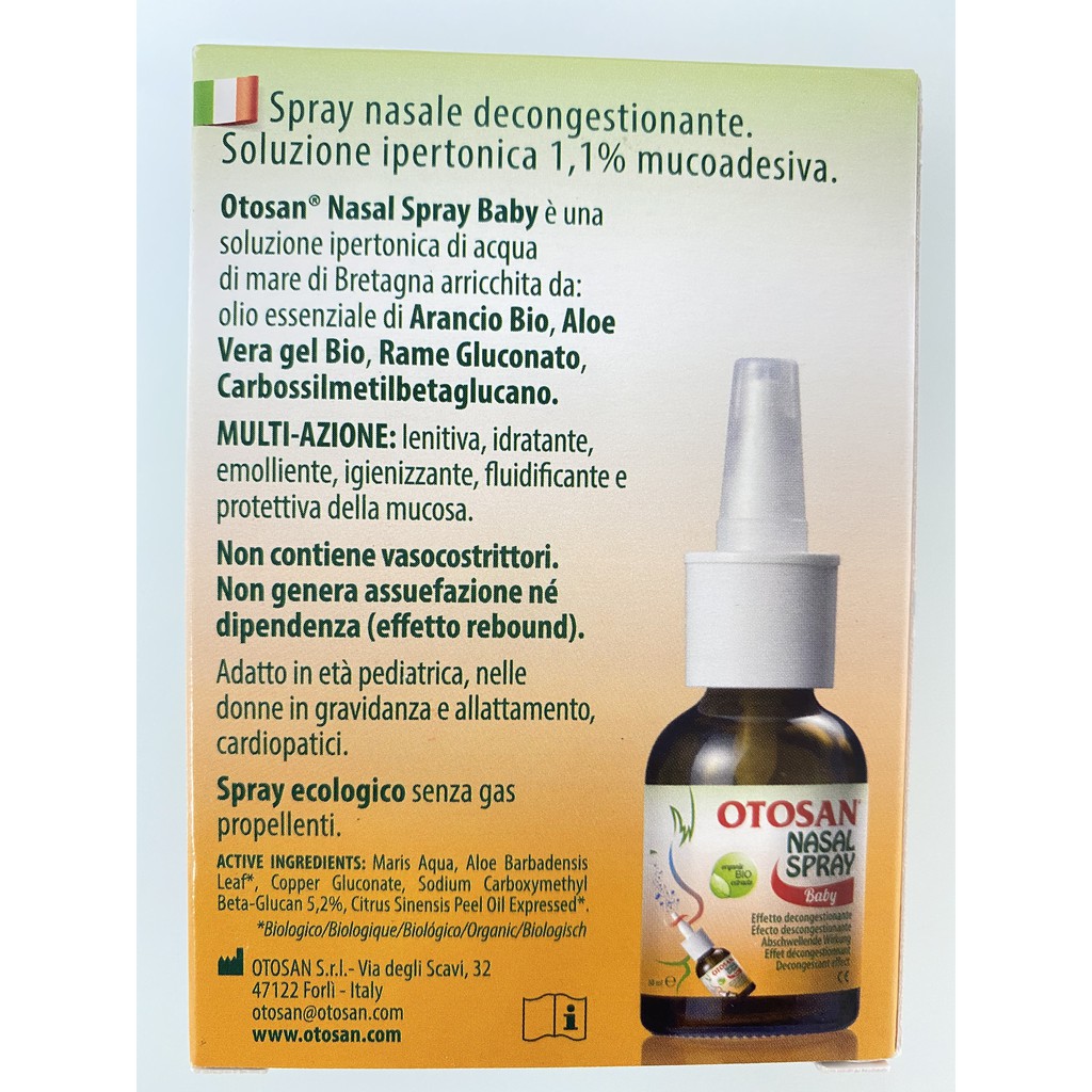 Otosan Nasal Spray Baby.Giúp Bé Hết Viêm Xoang,Khô Mũi Do Vi Khuẩn,Vi Rút.Chai 30ml.Ý