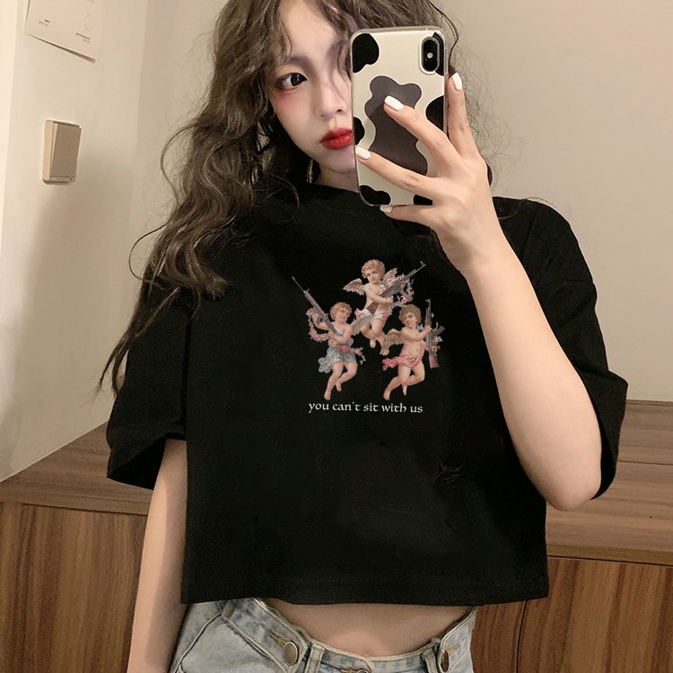 Áo croptop nữ tay ngắn cổ tròn vải thun cotton kiểu hàn quốc CR019 Miucho in hình hoạ tiết
