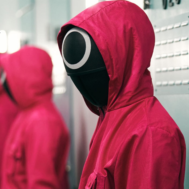 Mực Trò Chơi Tam Giác Vuông Vòng Tròn Cosplay Mặt nạ Nhựa Đỏ Hood Người Mũ Trùm Trang Phục Đạo Cụ