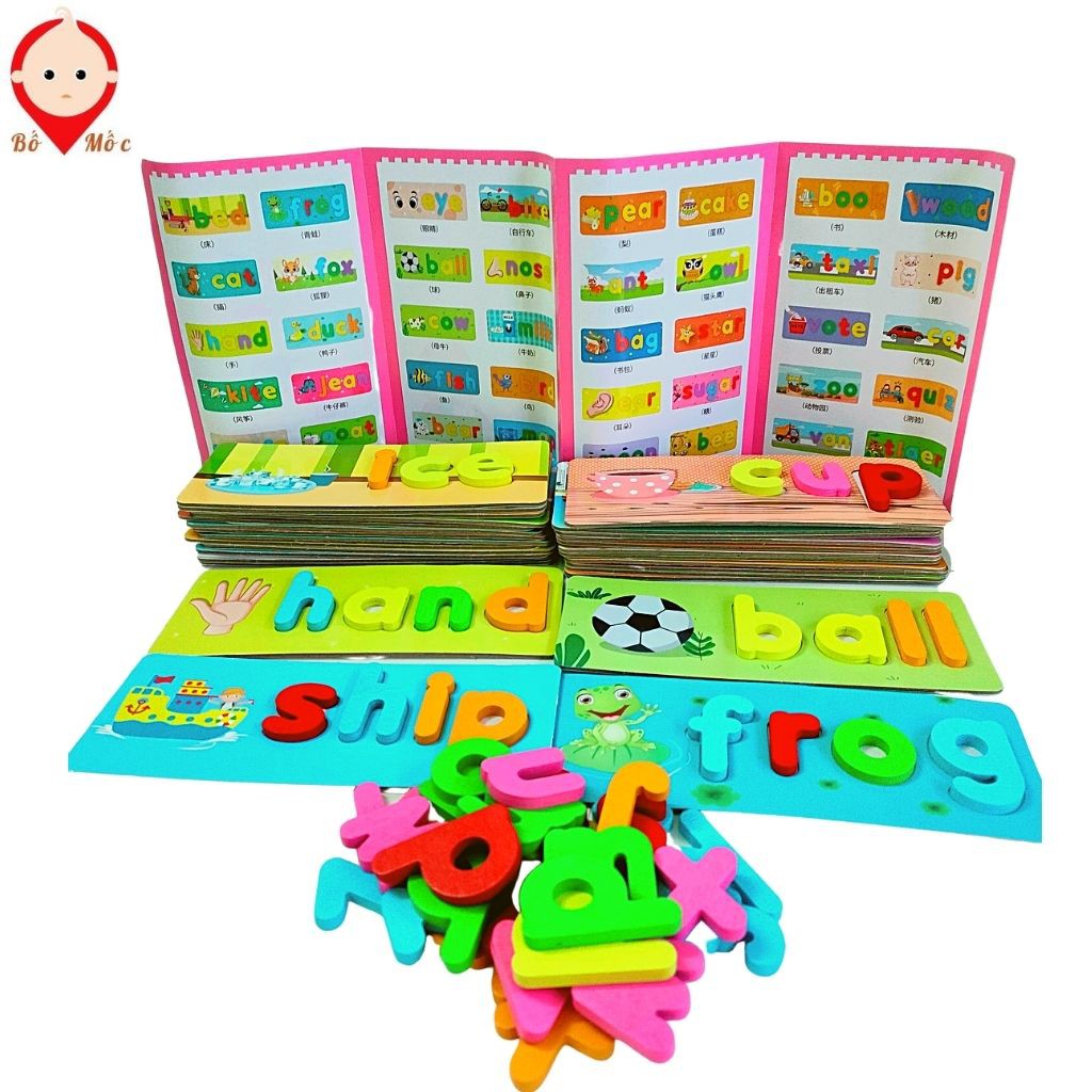 Bộ Thẻ Flascard Khắc Chữ Chìm - Bảng Chữ Cái Gỗ - Đồ Chơi Gỗ Spelling Game- Ghép Chữ Tiếng Anh, - Shop Bố Mốc