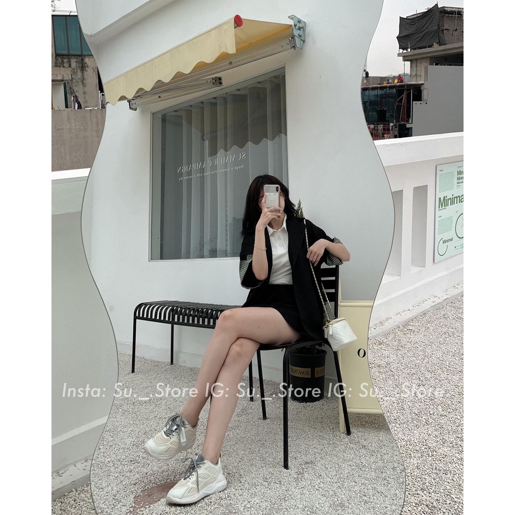 Set áo blazer tay pha kẻ kèm quần S323 SUSTORE