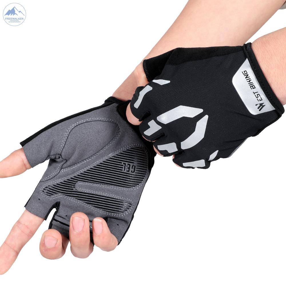 Găng Tay Hở Ngón Thấm Hút Thoáng Khí Chống Sốc Khi Đi Xe Đạp