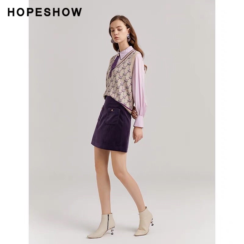 Chân váy nhung tím Hopeshow