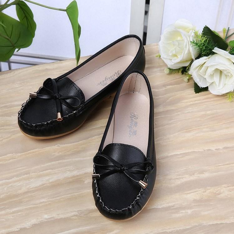 HITAM PUTIH Giày Búp Bê Nữ Đế Bằng Thời Trang