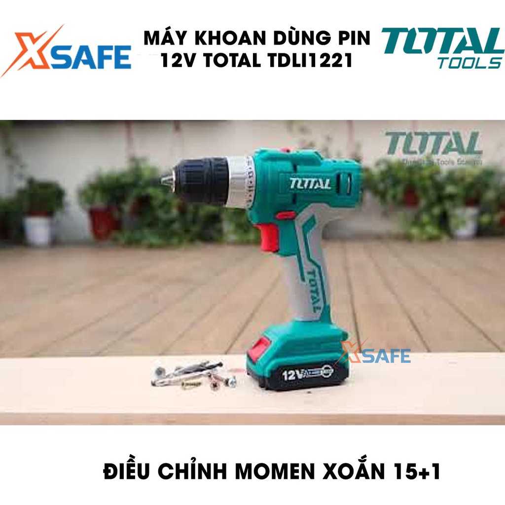 Máy khoan dùng pin 12V TOTAL TDLI1221 Kèm 1 Pin 1.5Ah 1 Sạc 2 mũi vít CR-V 65mm Máy khoan cầm tay chính hãng