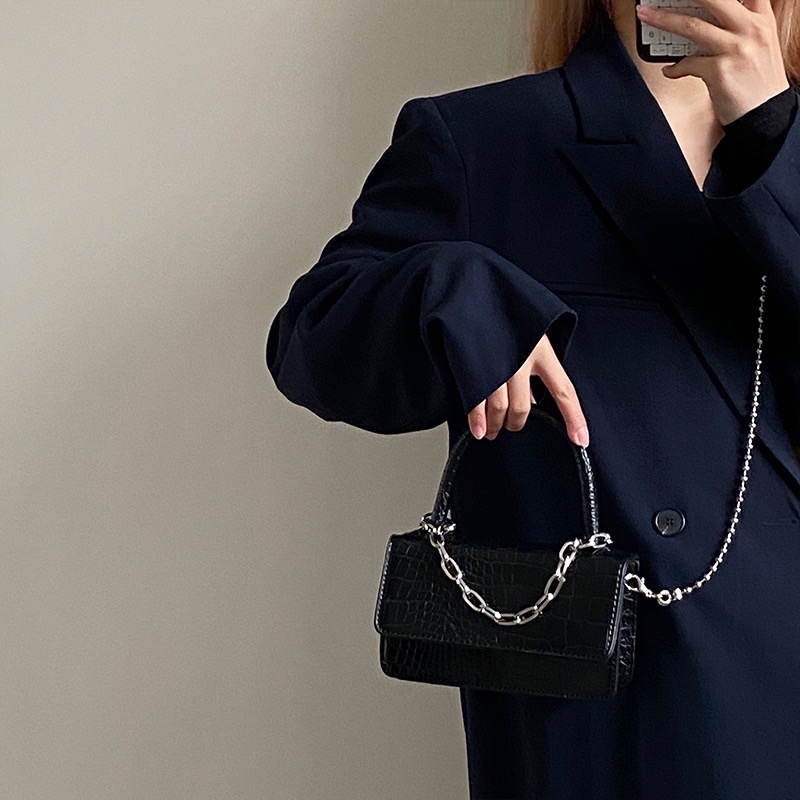 Túi Xách Đeo Chéo, Túi Đeo Vai Da Cá Sấu Phối Dây Xích Thời Trang Hình Chữ Nhật Trendy