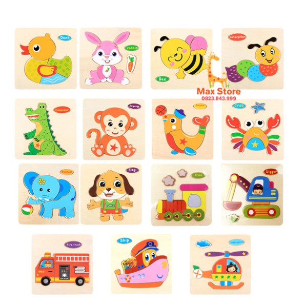 (Mẫu ngẫu nhiên) Combo 5 Tranh Gỗ Ghép Hình Nổi 3D