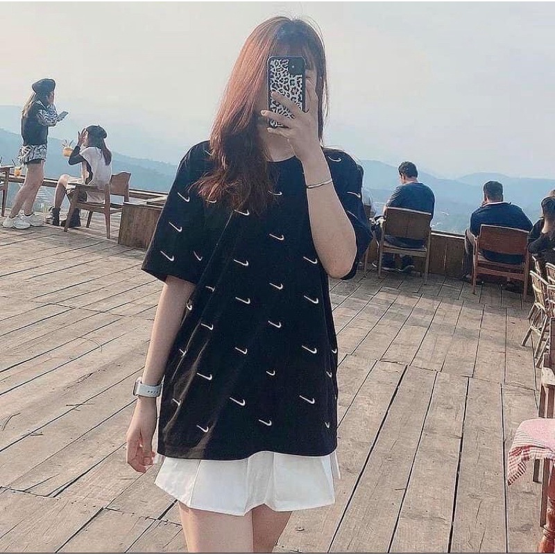 Áo thun tay lỡ unisex NK in kín MOSSSHOP - Áo phông nam nữ phong cách hàn quốc ulzzang form rộng 65kg