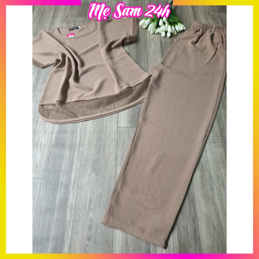 Đồ bộ mặc nhà cho mẹ quần áo trung niên Mẹ Sam 24h, chất liệu đũi mát mẻ thoải mái thấm hút mồ hôi ĐBH.27