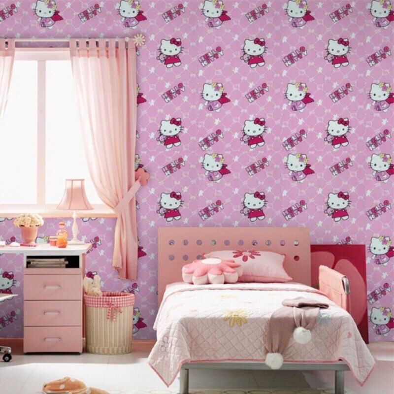 Miếng Dán Tường Bằng Xốp Họa Tiết Gạch 3D Chống Nước Trang Trí Phòng Ngủ hello kitty