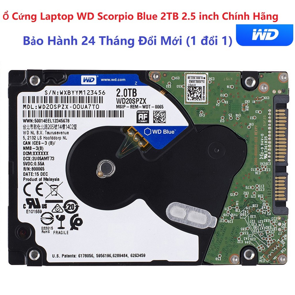 Ổ Cứng Laptop 2TB Western Digital WD Blue Chính Hãng (BH 24 tháng 1 đổi 1)