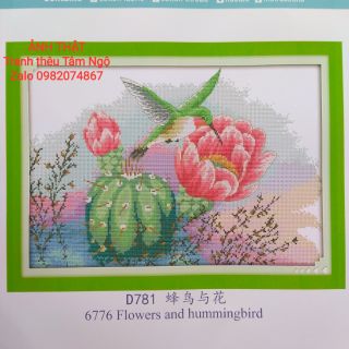 D781 Tranh thêu chữ thập hoa xương rồng JS