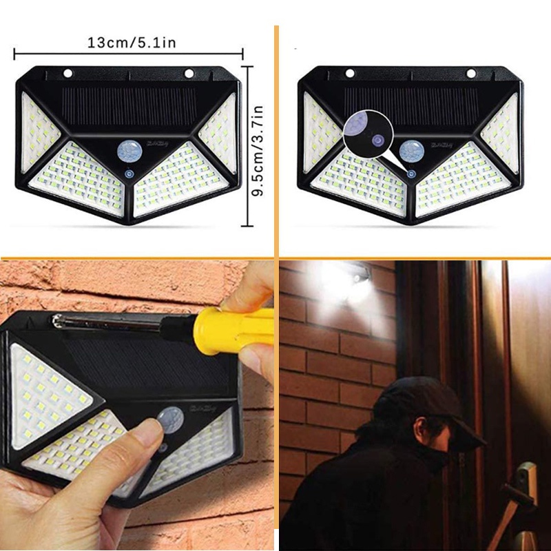 [Hàng sẵn sàng&amp;COD]100Leds Cảm biến 3 chế độ không thấm nước đèn tường năng lượng mặt trời cho chiếu sáng tường vườn tại nhà