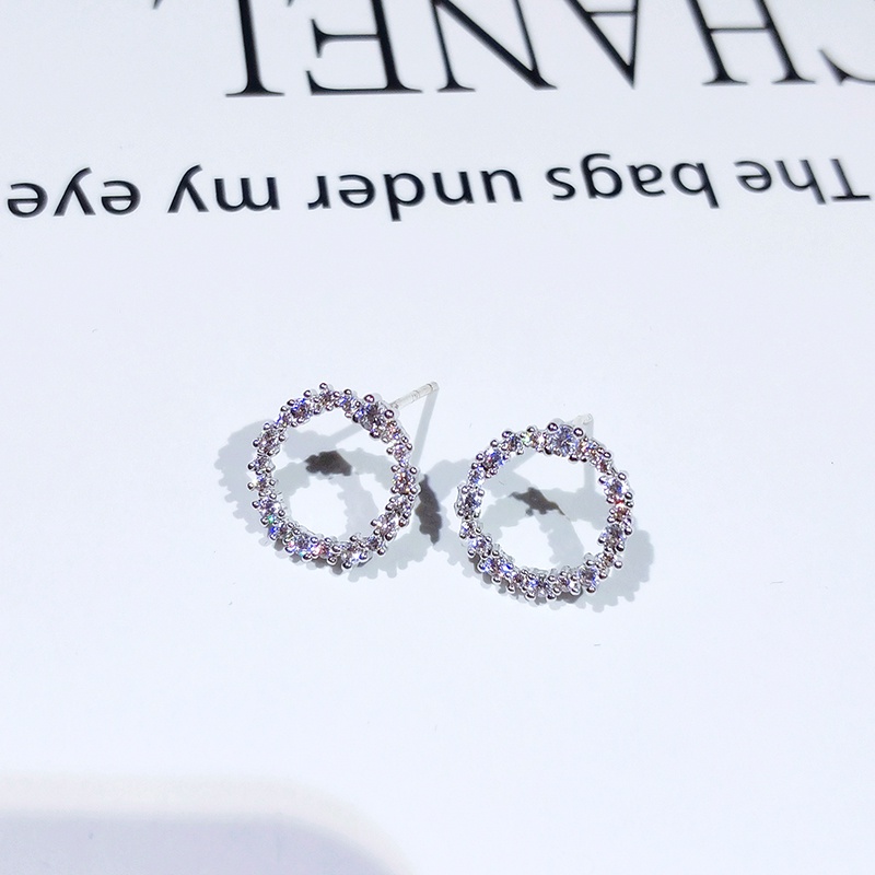 [Jiudolan] Bông Tai Tròn Đính Kim Cương Tinh Tế Thời Trang Hàn Quốc