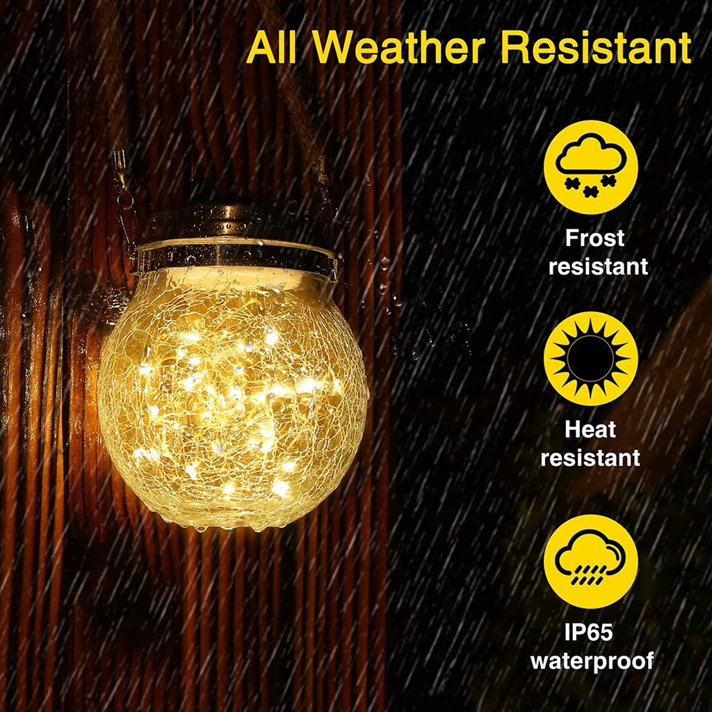 Warm White Cracked Glass Ball String Lights With Bottle Cap / Solar Powered Waterproof Outdoor Decorative Lights / For Festivals, Party, Wedding, Birthday, Patio Yard Trees