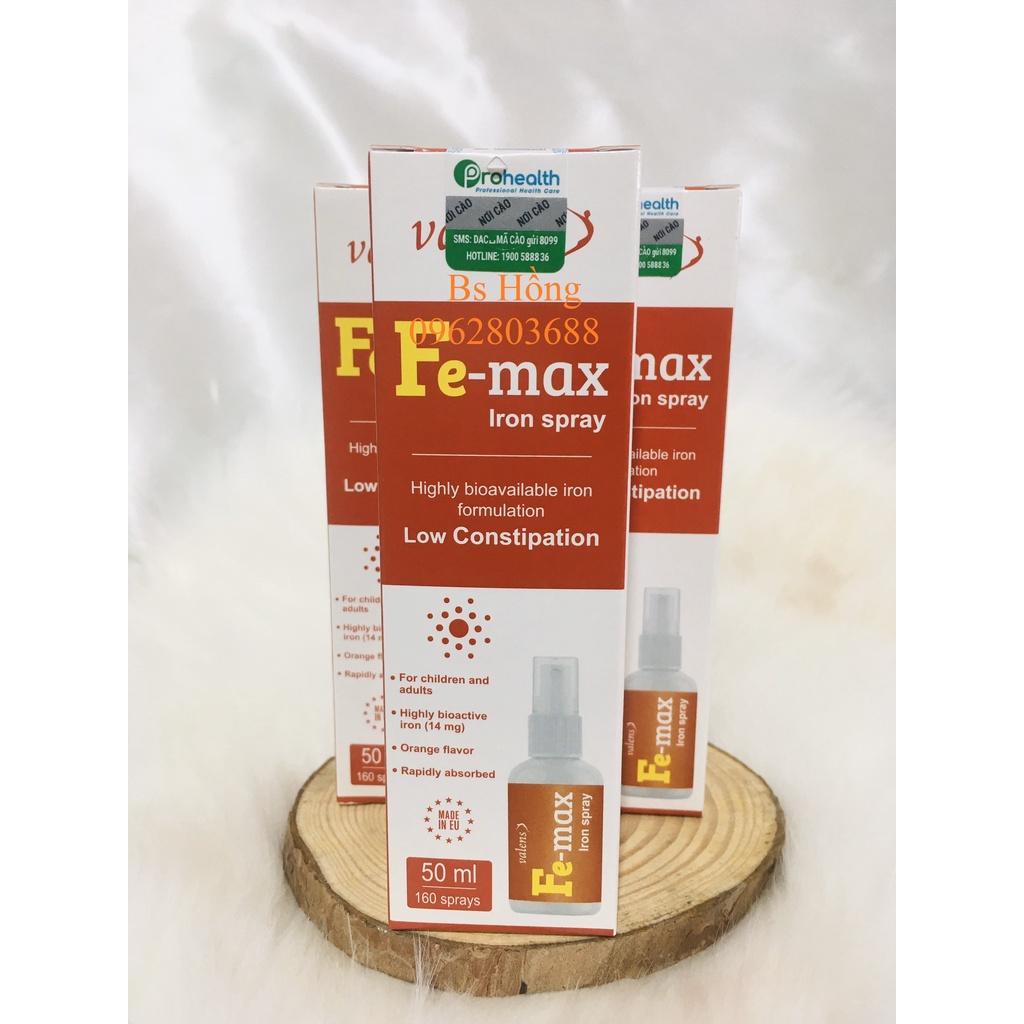 Sắt hữu cơ dạng xịt thế hệ mới Fe-max Hương cam dễ uống, chuẩn liều, hấp thụ nhanh, Nhập khẩu chính hãng từ châu Âu