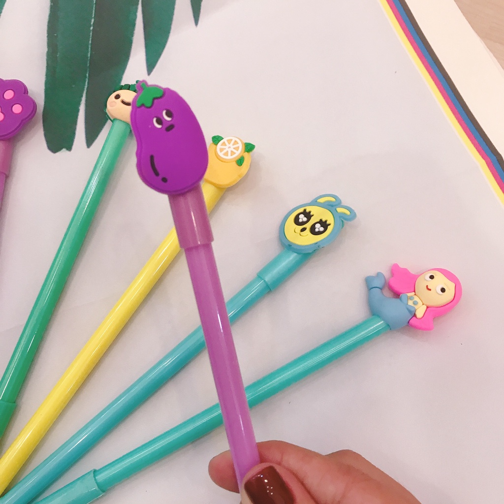 Bút bi nước cute bút viết gel hoạt hình Pison gel mực đen 0.5mm hàng loại 1 siêu bền không mùi cao su mẫu đẹp ảnh thật