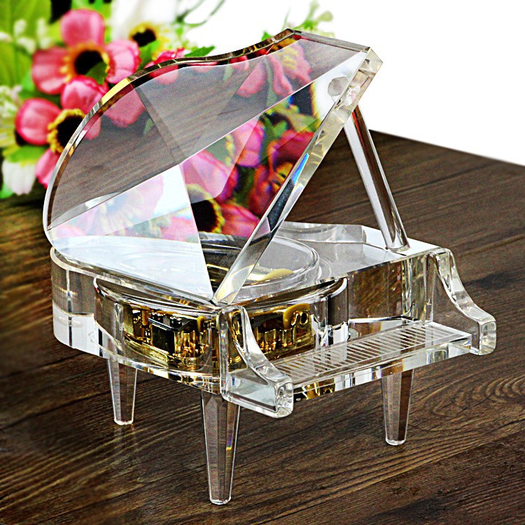Hộp nhạc piano pha lê trắng, quà tặng cao cấp & sang trọng