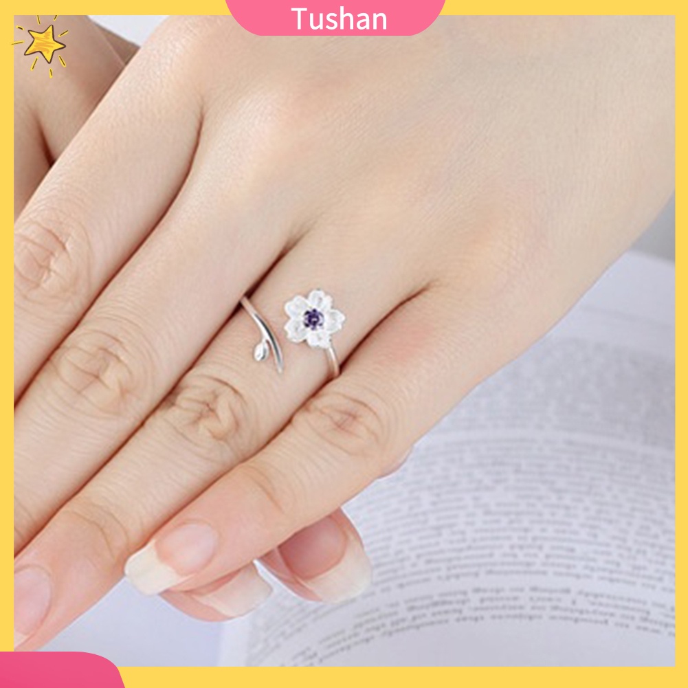 Nhẫn Hở Mạ Bạc 925 Hình Hoa Anh Đào Xinh Xắn