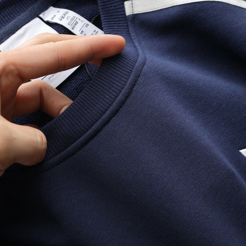 Áo Sweater Unisex tay dài thun cotton nỉ chân cua logo thêu chuẩn VNXK