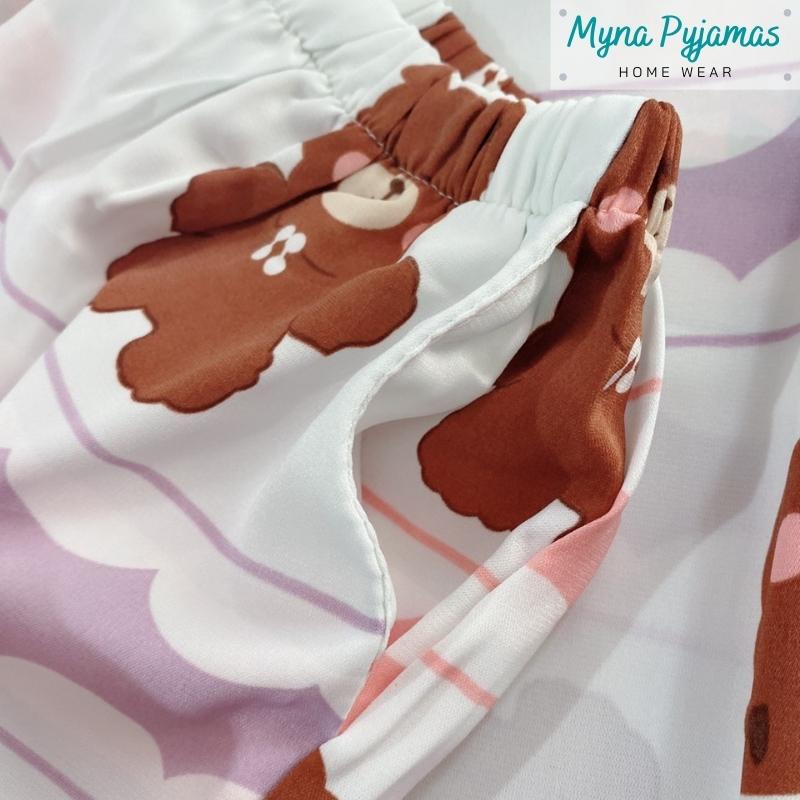 Bộ bizama mặc nhà cổ phối ren tay ngắn quần dài - MYNA PYJAMAS