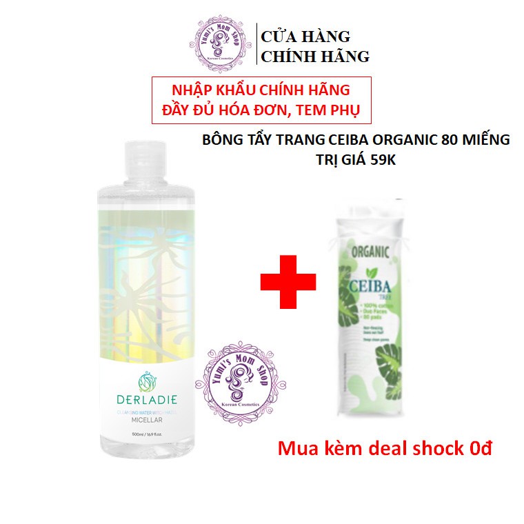 (Mua 1 tặng 1) Nước Tẩy Trang Cây Phỉ làm sạch, ngừa mụn trên da Derladie Cleansing Water Witch Hazel