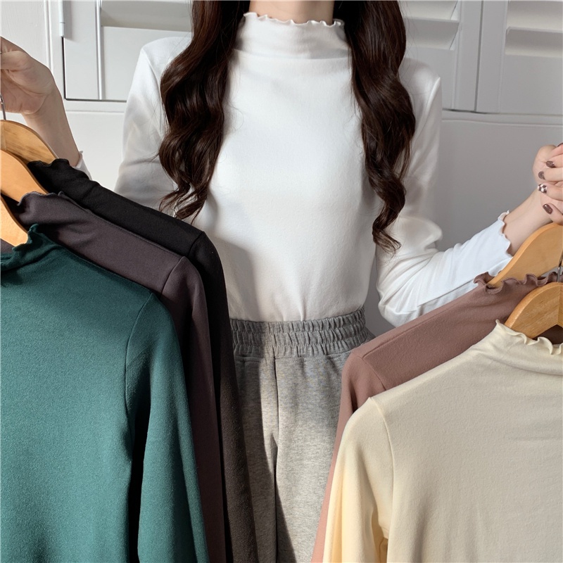 SUXI Áo thun tay dài cổ cao phong cách Hàn Quốc thời trang dành cho nữ