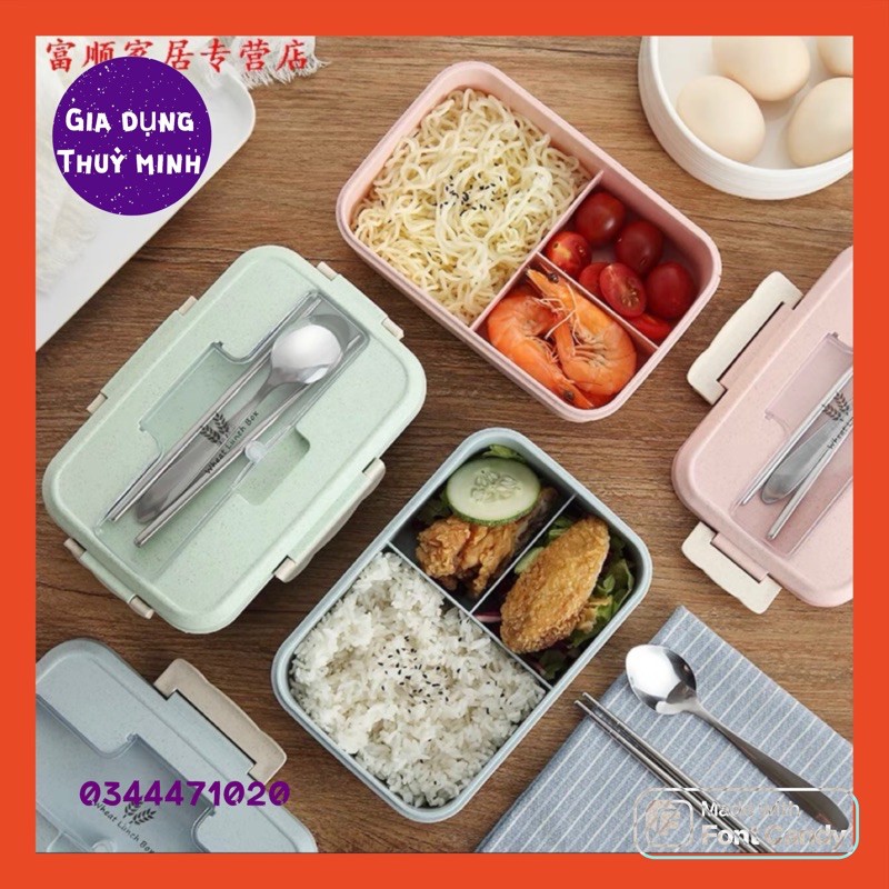 Hộp đựng cơm lúa mạch tặng kèm đũa thìa inox ( có quà tặng )