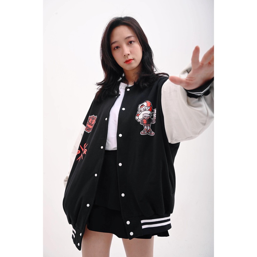 [Tặng Sticker và Khăn Tuban] _ Áo khoác VARSITY màu đen phối trắng họa tiết chất nỉ bông cao cấp giữ nhiệt và thoáng | BigBuy360 - bigbuy360.vn