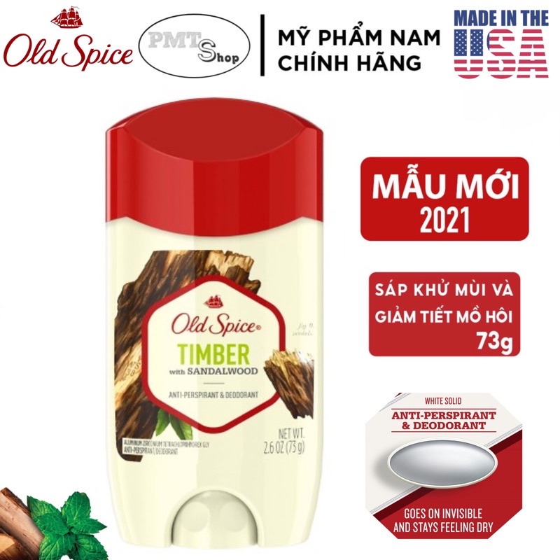 [USA] Lăn sáp khử mùi nam Old Spice Timber 73g (sáp trắng) ngăn mồ hôi - Mỹ