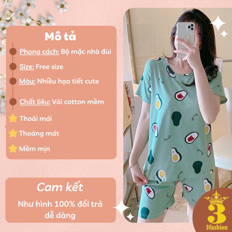Đồ Bộ Nữ Mặc Nhà, đồ bộ tay ngắn, Vải Tự Nhiên Đẹp Không Nhăn Mềm Mịn Mát Họa Tiết Dễ Thương - N05