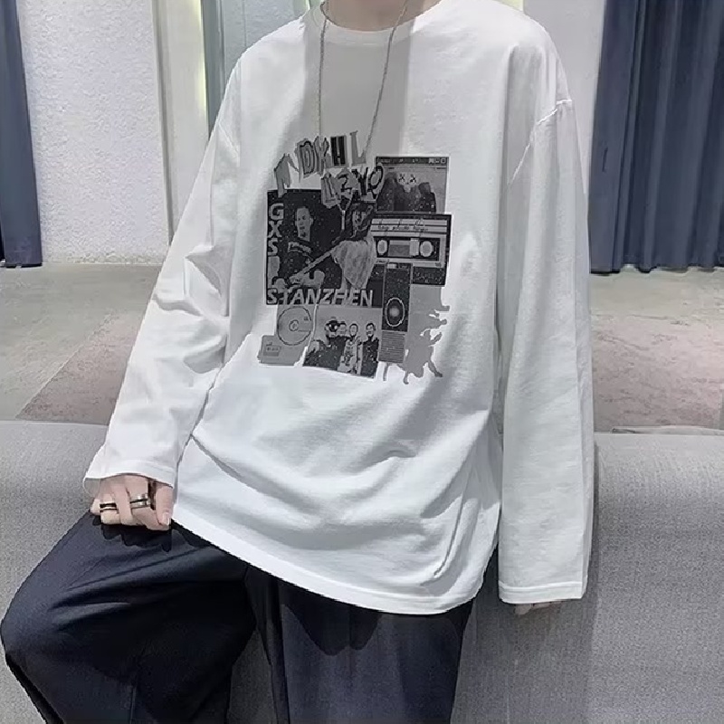 Áo Thun Tay Dài Cổ Tròn Dáng Rộng In Chữ Cỡ Lớn Thoải Mái Phong Cách Hàn Quốc Thời Trang Cho Nam M-5XL