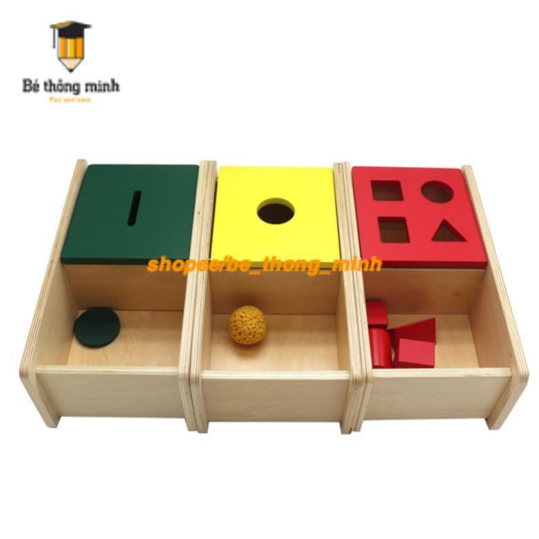 Bộ thả hình cơ bản, thả bóng len, thả xu nắp lật - GIÁO CỤ MONTESSORI