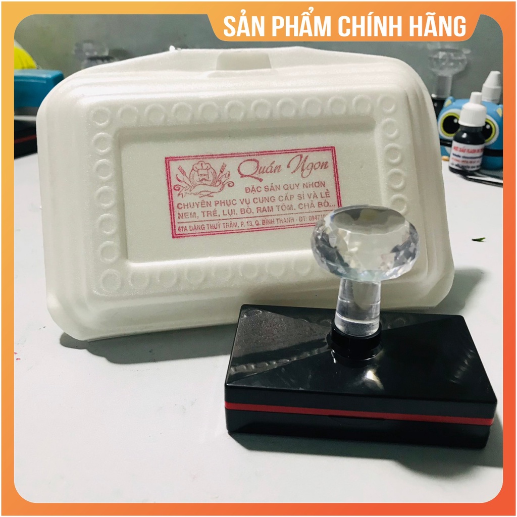 Khắc con dấu in hộp cơm, hộp nhựa...mực dấu in trên nhiều chất liệu