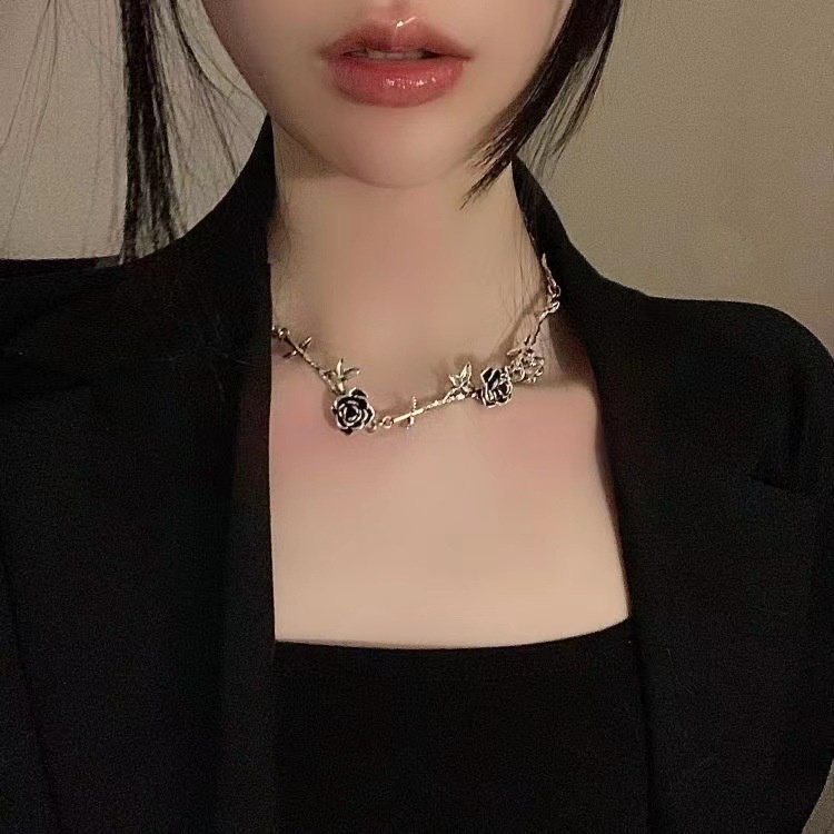 Vòng Cổ choker Hoa Trà Đen Phong Cách Retro Pháp Thời Trang Cao Cấp Cho Nữ