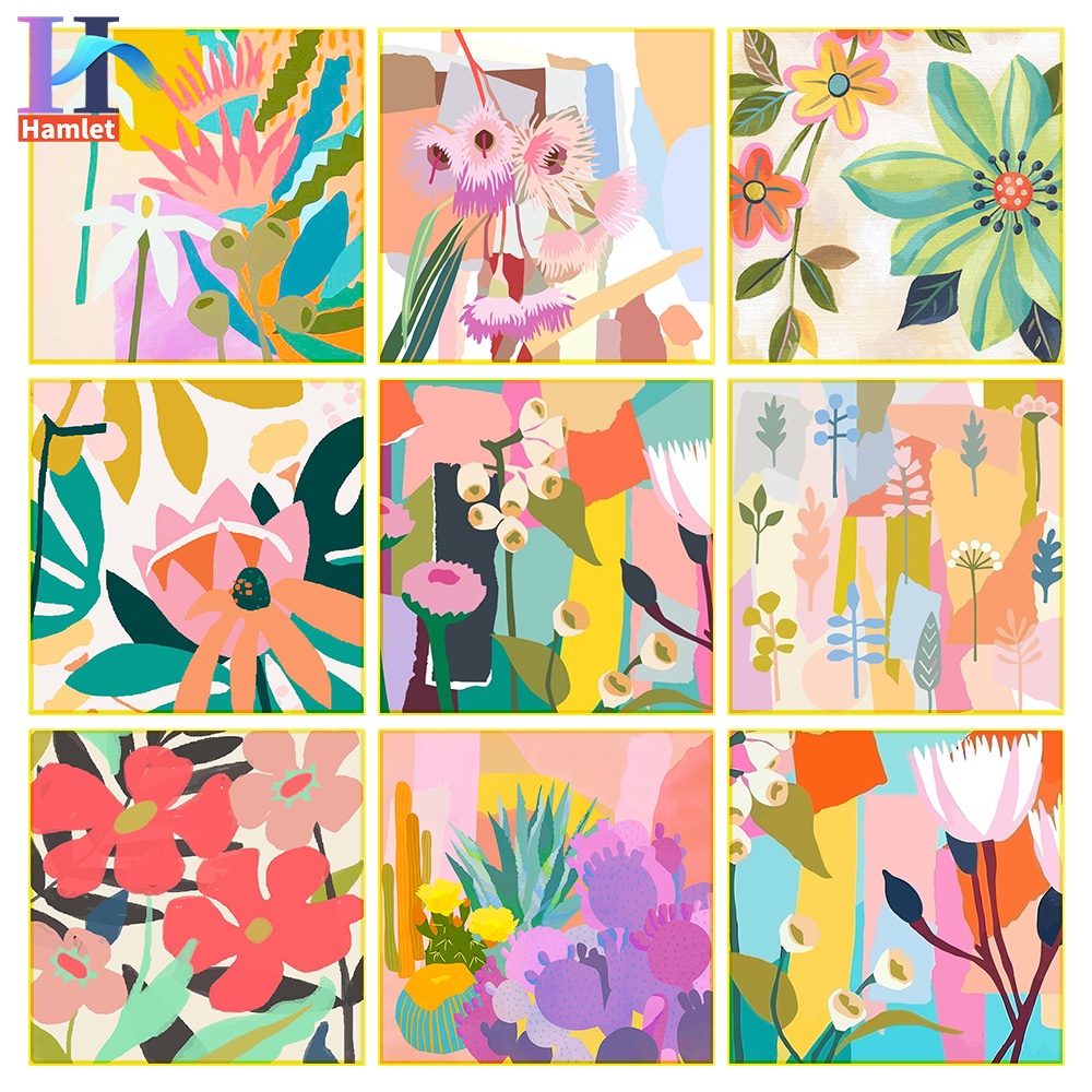 Bộ tranh sơn dầu acrylic Hamlet vải canvas tô màu theo số hình hoa cỏ dành cho trẻ em cỡ 20*20cm