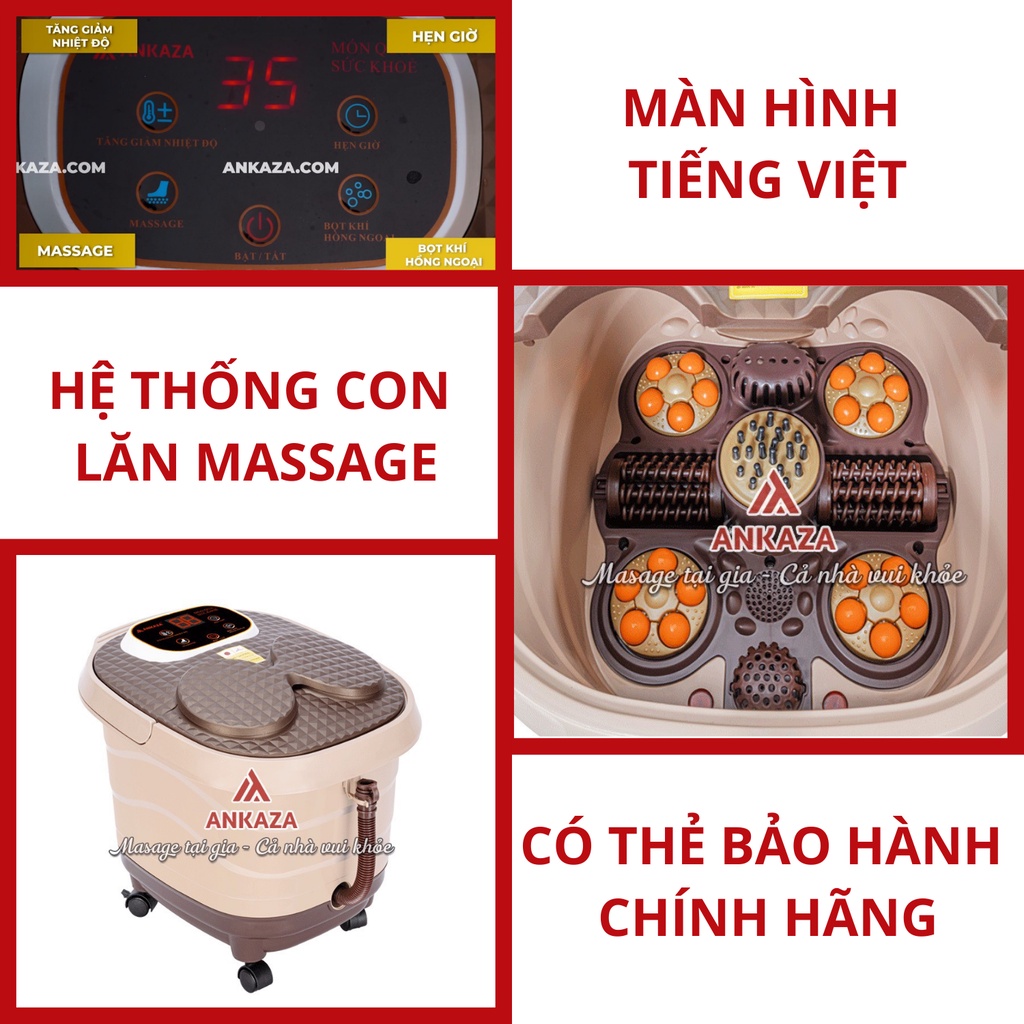 Máy ngâm chân cao cấp ANKAZA mát xa trị liệu tự động bằng con lăn, massage sủi, sục khí