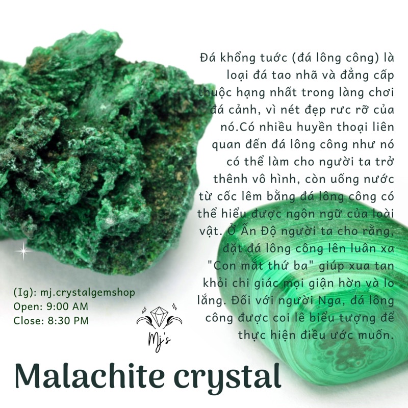 Đá thô Malachite xanh khổng tước sưu tầm, handmade, reiki, thanh tẩy thiền định
