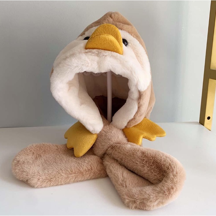 Mũ lông hình chú vịt con siêu ấm kèm khăn cho bé 1-4 tuổi