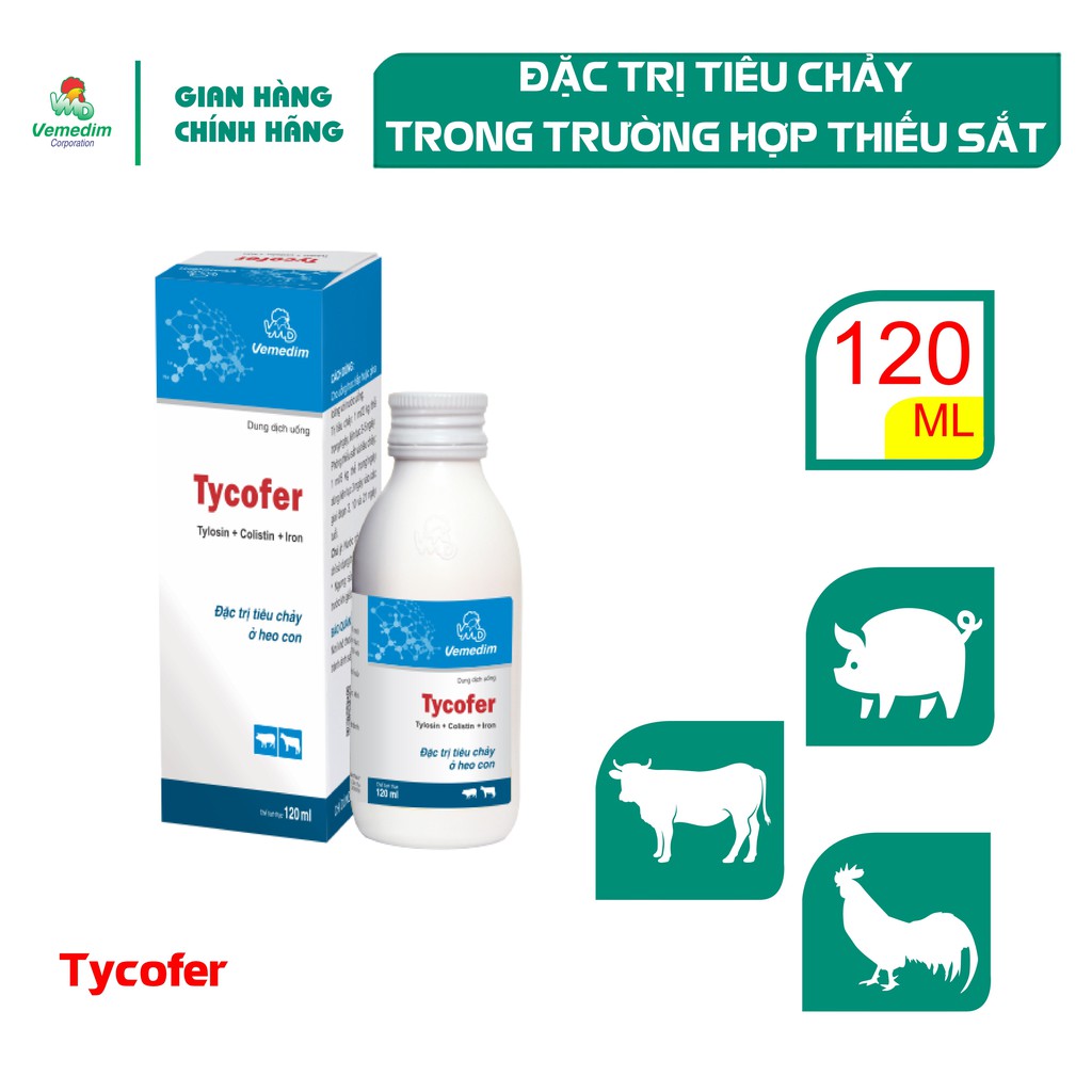 Vemedim Tycofer bổ sung sắt cho heo con, chai 120ml