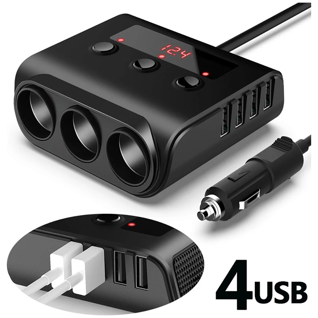 Featured 12 / 24V Universal TR12 Car Plugs Splitter Cigarette Lighter 4 Port USB Charger Power Adapter LED Display for Phone / iPad / DVR