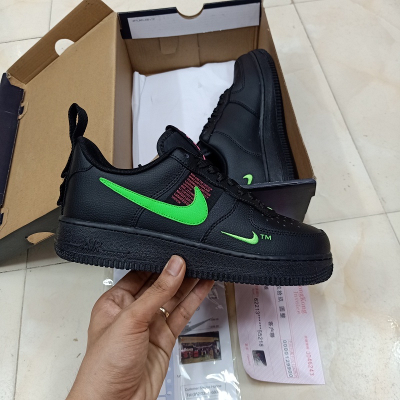 Giày Sneakers AF1 Đen Xanh Lá Đế Đệm Khí Lót Xám Cao Cấp