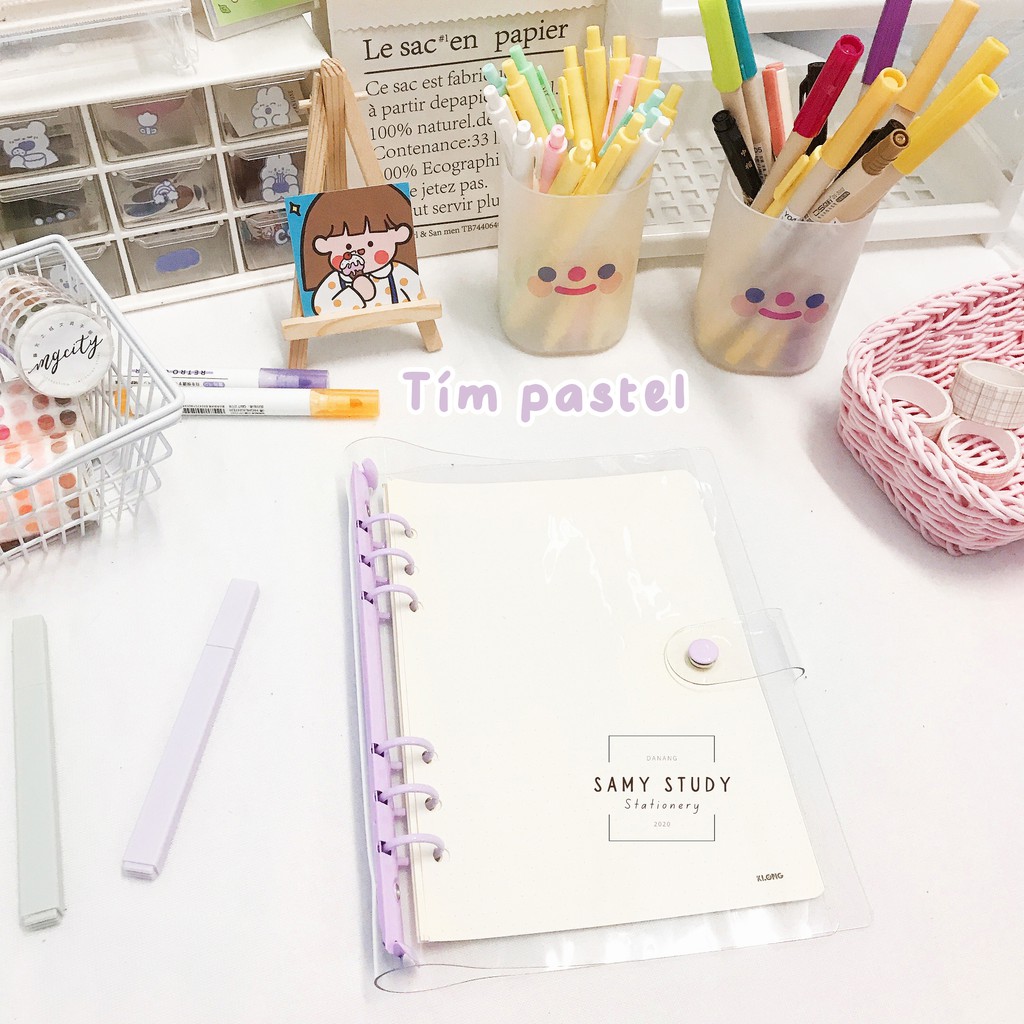 Bìa Còng Binder Size A5 Nhiều Màu Basic Hàn Quốc Màu Pastel Sổ Làm Planner Bullet Journal Take Notes nhỏ gọn