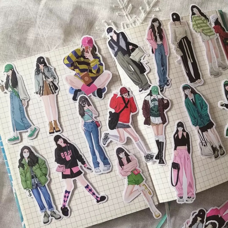 Set 20 sticker cô gái thời trang fashion girl dùng trang trí bullet journal - ginandtonic