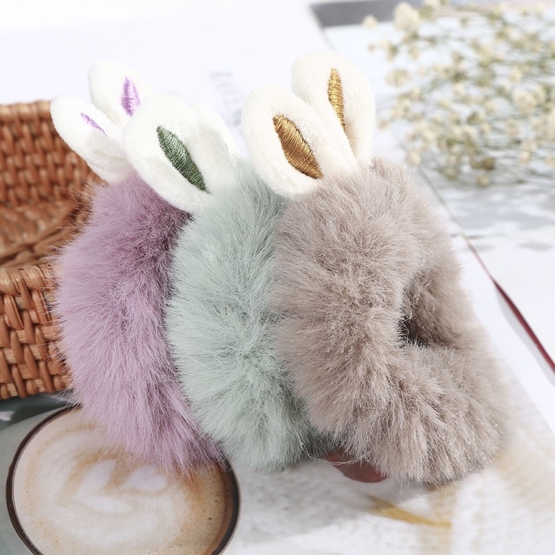 Dây cột tóc cao su đính tai thỏ nhung dễ thương cho nữ