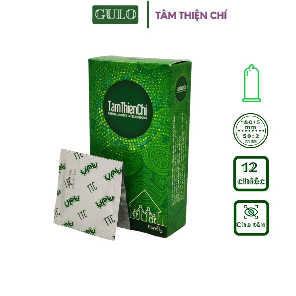 Bao Cao Su Tâm Thiện Chí Family, BCS Siêu mỏng, đàn hồi co giãn tốt - Hộp 12 bao - Chính hãng TTC