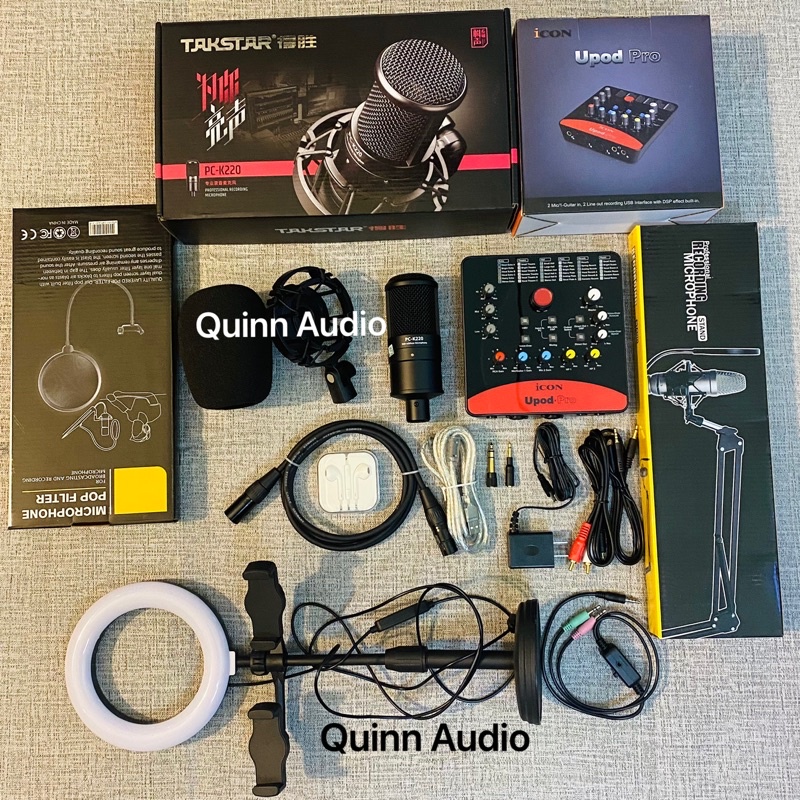Trọn bộ mic thu âm livestream PC K220 và soundcard Icon upod pro phụ kiện cao cấp